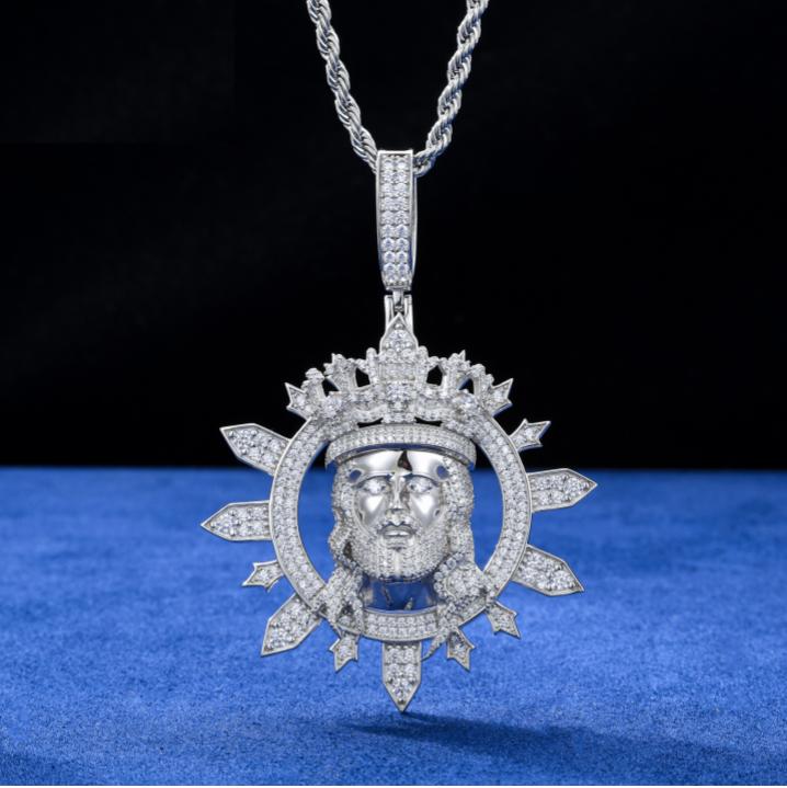 VVS Moissanite 925 Silver Jesus Pendant Only for Men 73mm by 52mm