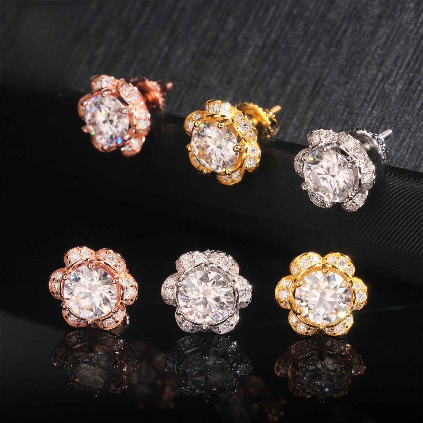 4mm 6.5mm Iced Out Pure 925 Silver VVS Moissanite-Floral Charmed Earrings