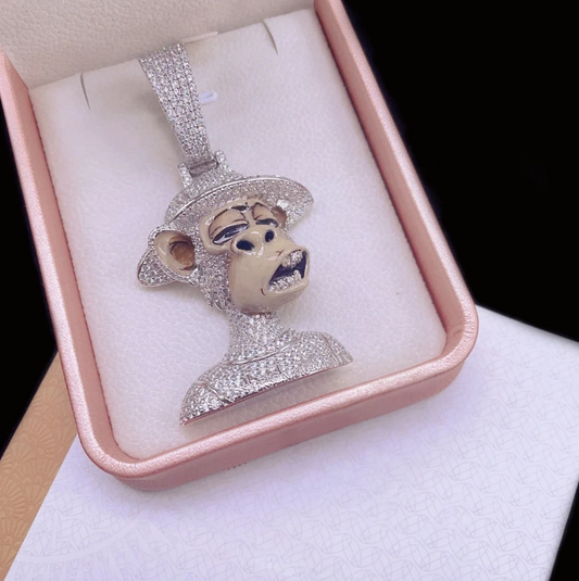 VVS Moissanite Iced Out 925 Silver Monkey Pendant Only