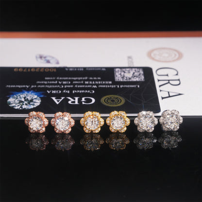 4mm 6.5mm Iced Out Pure 925 Silver VVS Moissanite-Floral Charmed Earrings