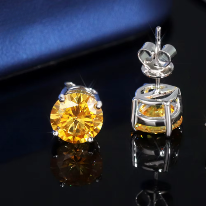 8mm 2CT VVS Moissanite Earring 4 Claws Yellow Blue Black Red Green Rainbow Color 925 Silver Earrings Men's Stud Earrings