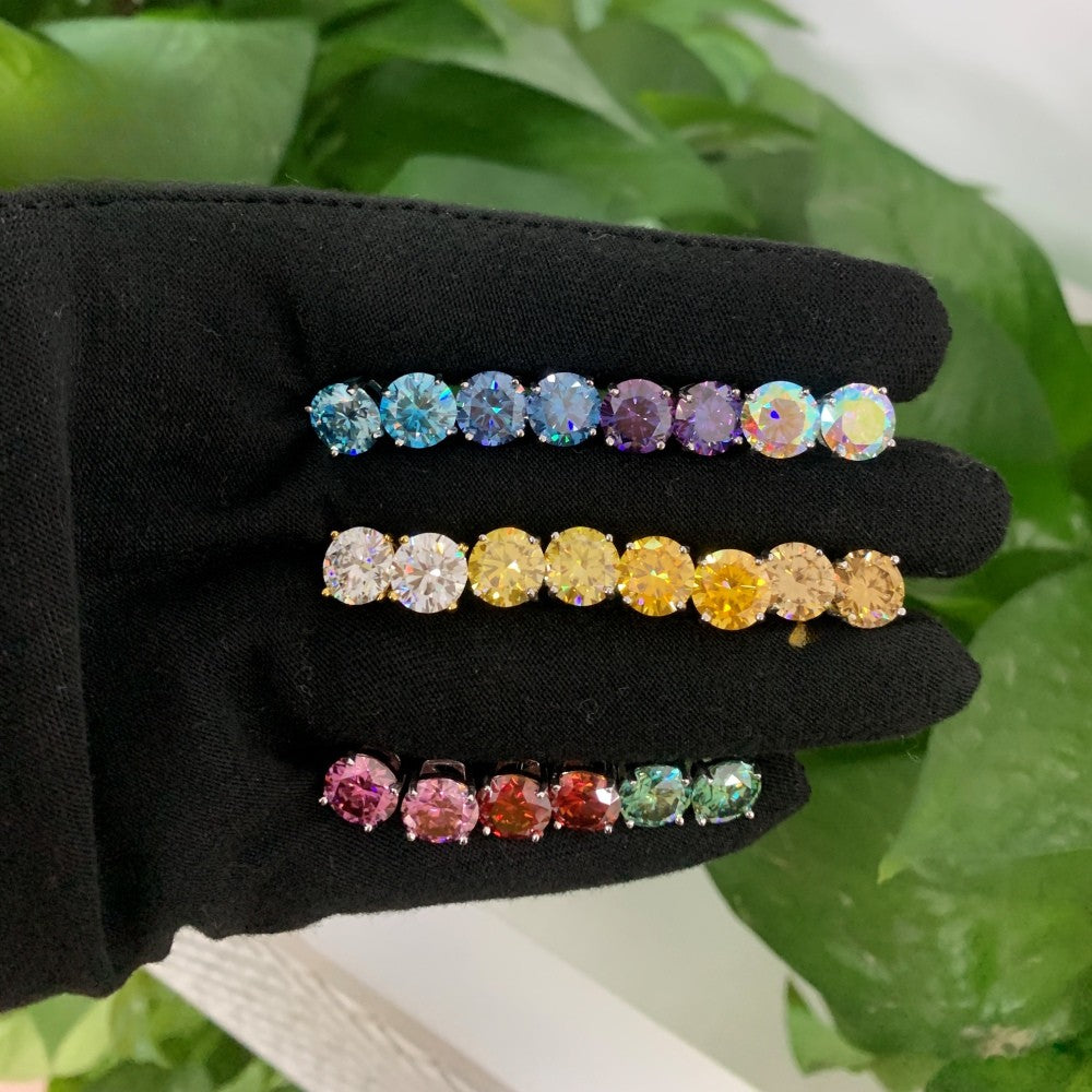 8mm 2CT VVS Moissanite Earring 4 Claws Yellow Blue Black Red Green Rainbow Color 925 Silver Earrings Men's Stud Earrings
