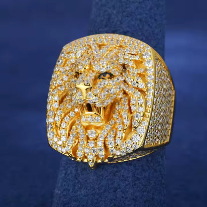 VVS Moissanite Iced Out 925 Silver Lion Head Ring