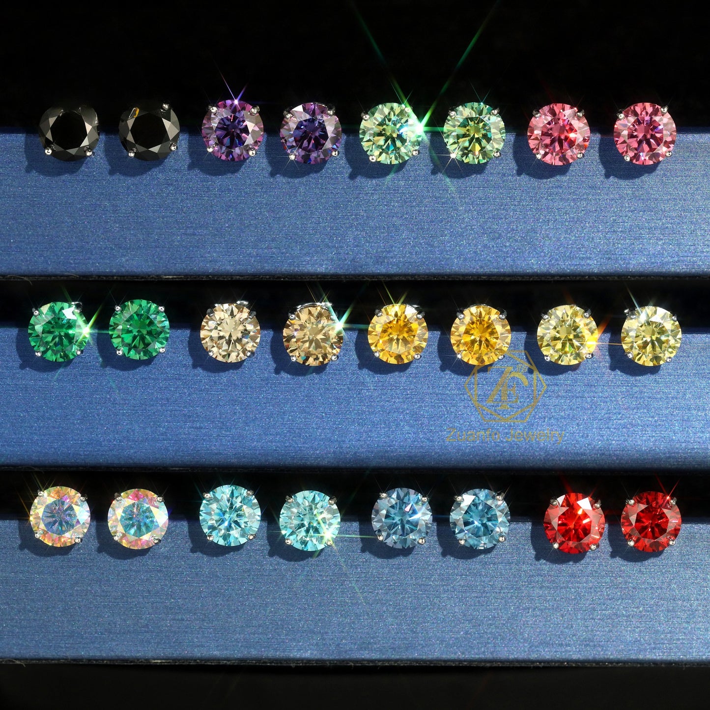 8mm 2CT VVS Moissanite Earring 4 Claws Yellow Blue Black Red Green Rainbow Color 925 Silver Earrings Men's Stud Earrings