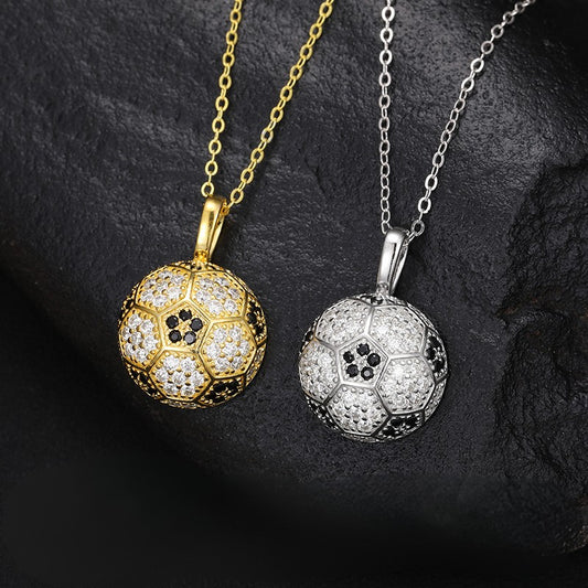 2cm by 1.5cm VVS Moissanite 925 Silver Soccer Pendant + 24 Inch Necklace
