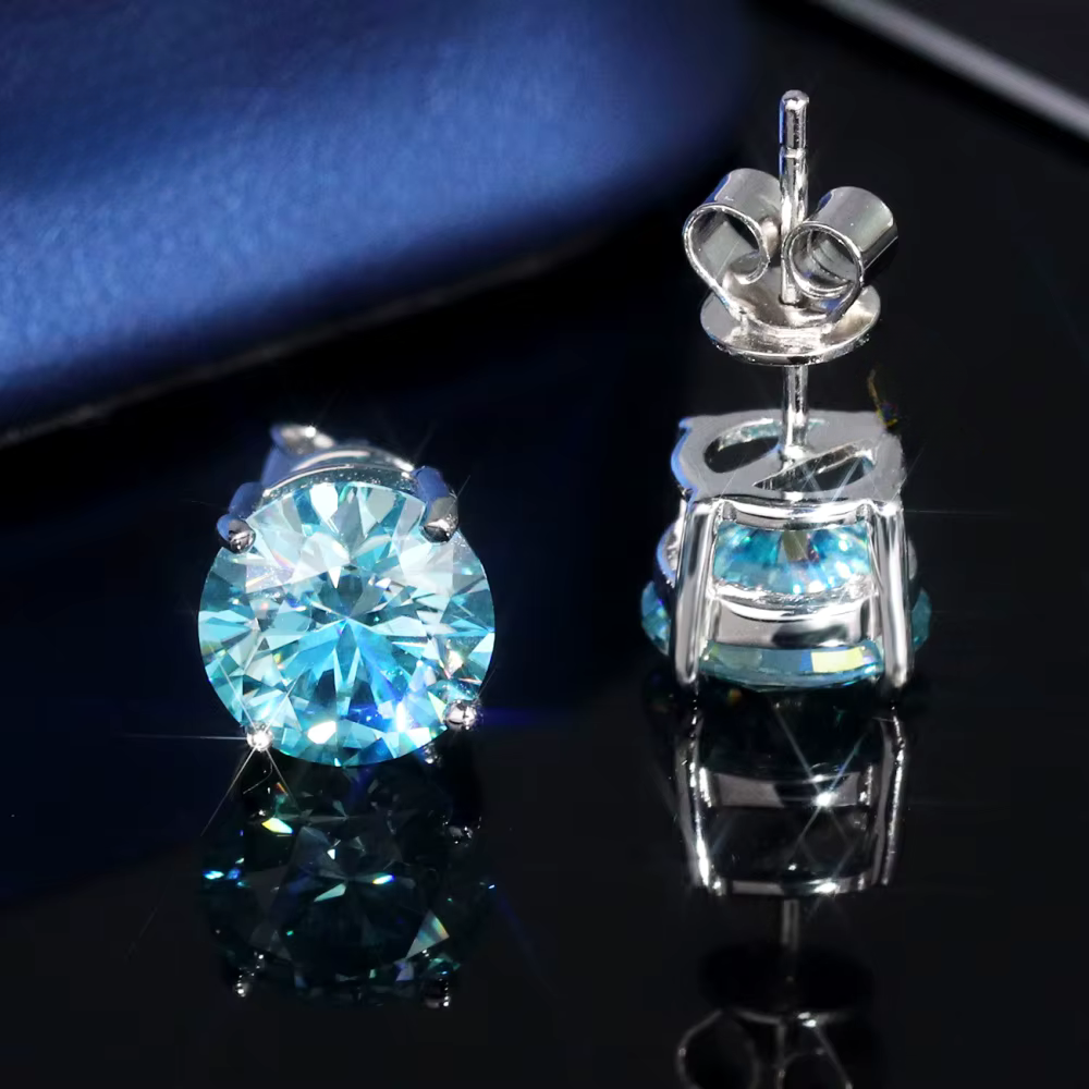 8mm 2CT VVS Moissanite Earring 4 Claws Yellow Blue Black Red Green Rainbow Color 925 Silver Earrings Men's Stud Earrings