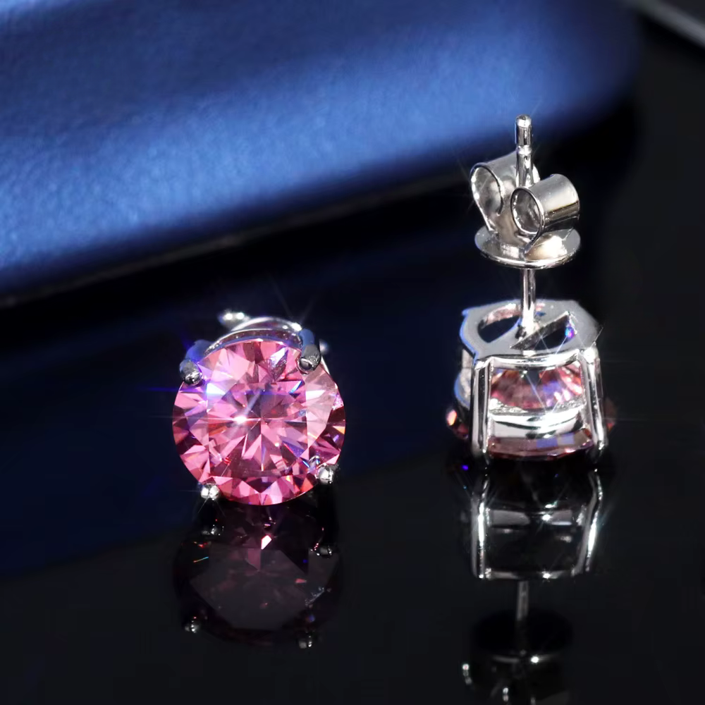 8mm 2CT VVS Moissanite Earring 4 Claws Yellow Blue Black Red Green Rainbow Color 925 Silver Earrings Men's Stud Earrings