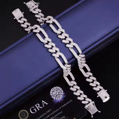 10MM 12MM 2Rows VVS Moissanite Diamonds 925 Silver Cuban Links Bracelet