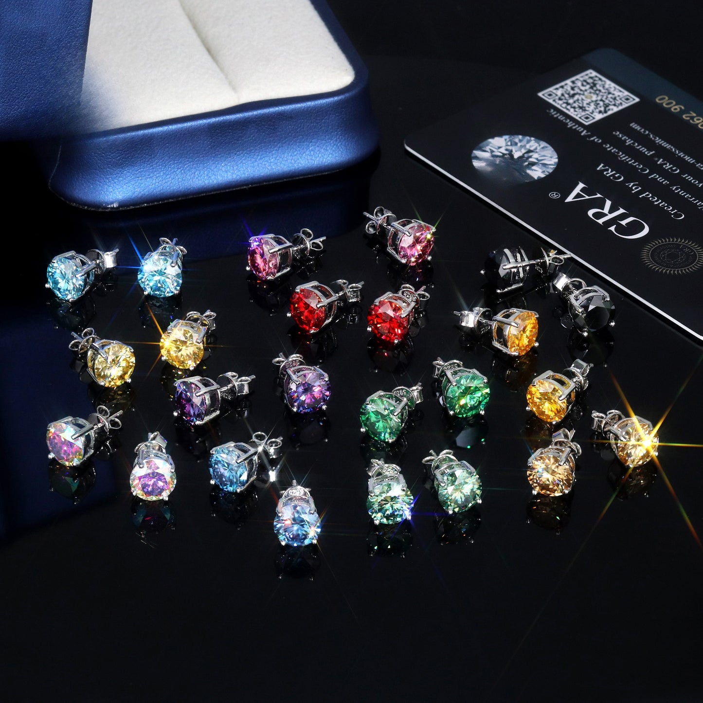 8mm 2CT VVS Moissanite Earring 4 Claws Yellow Blue Black Red Green Rainbow Color 925 Silver Earrings Men's Stud Earrings