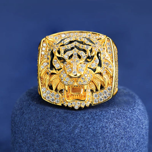 Iced Out VVS Moissanite 925 Silver Tiger Head Ring