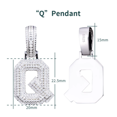 VVS Moissanite Iced Out 925 Silver A-Z Initial Pendant + Necklace