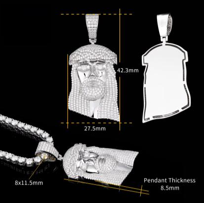 Men's Iced Out VVS Moissanite 925 Silver Jesus Piece Pendant With Necklace