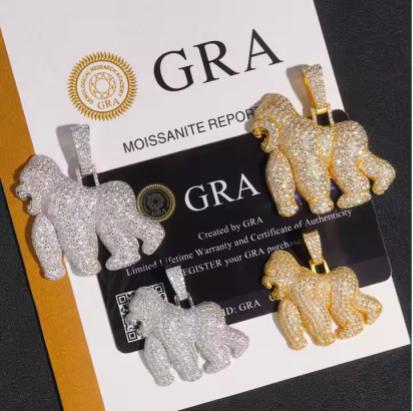 VVS Moissanite Iced Out 925 Silver Gorilla Pendant Only