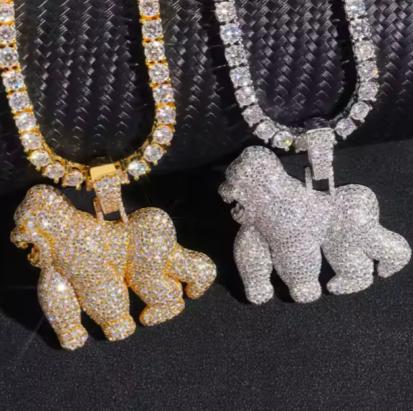 VVS Moissanite Iced Out 925 Silver Gorilla Pendant Only