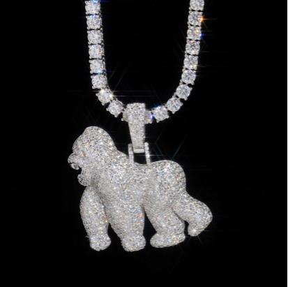 VVS Moissanite Iced Out 925 Silver Gorilla Pendant Only
