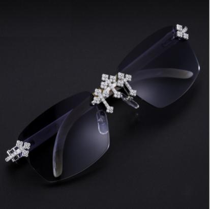 VVS Moissanite Iced Out Triple Cross Sun Glasses