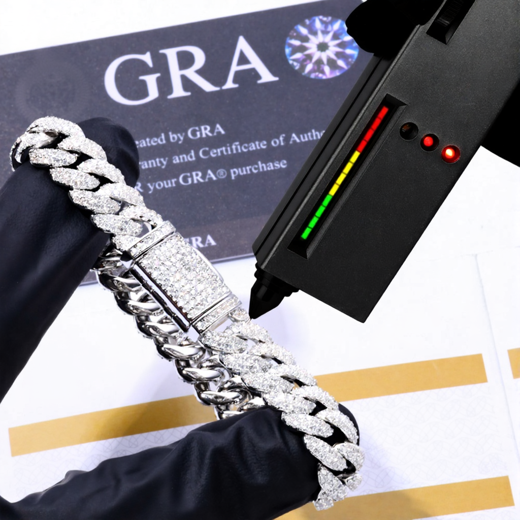 10mm Iced Out VVS Moissanite Cuban Link Chain Silver 925 Bracelet