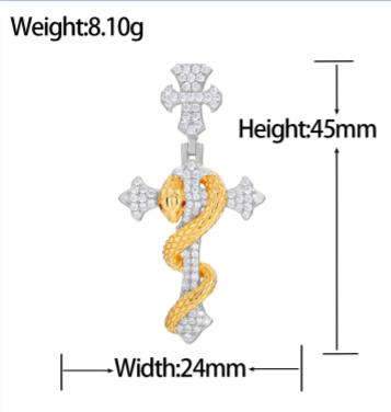 VVS Moissanite 925 Silver Two Tone Moses Cross Snake Staff Pendant Only