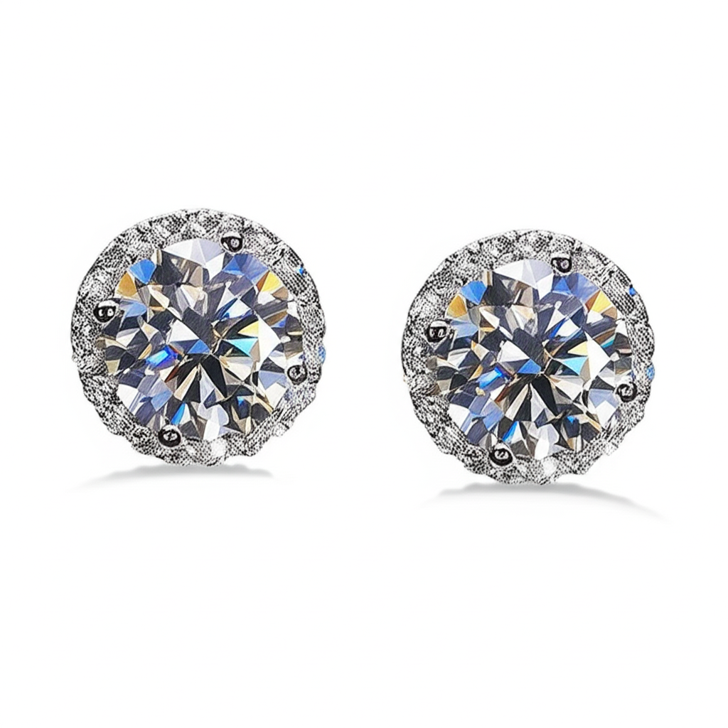 10MM Halo Moissanite Stud Earrings 925 Silver