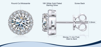 10MM Halo Moissanite Stud Earrings 925 Silver