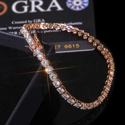 VVS Moissanite Iced Out Cut Rose Gold Colored 925 Silver Tennis Bracelet