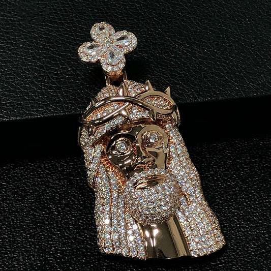 Rose Gold Plated VVS Moissanite Iced Out 925 Silver Men's Jesus Pendant Only
