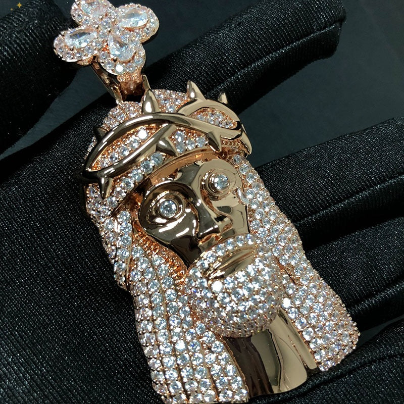 Rose Gold Plated VVS Moissanite Iced Out 925 Silver Men's Jesus Pendant Only
