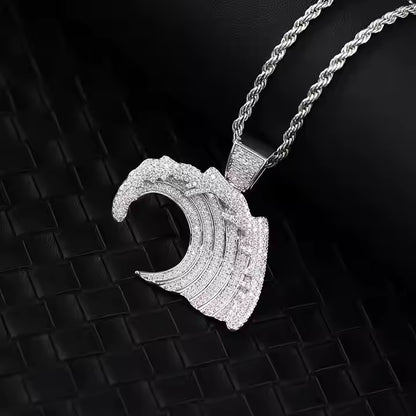 VVS Moissanite Men's Iced Out 925 Silver Wave Pendant Only