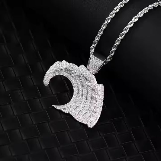 VVS Moissanite Men's Iced Out 925 Silver Wave Pendant Only